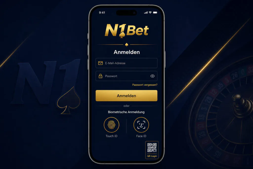 Mobiler Anmeldebildschirm der N1Bet-App mit biometrischen Authentifizierungsfunktionen - n1bett-de.com