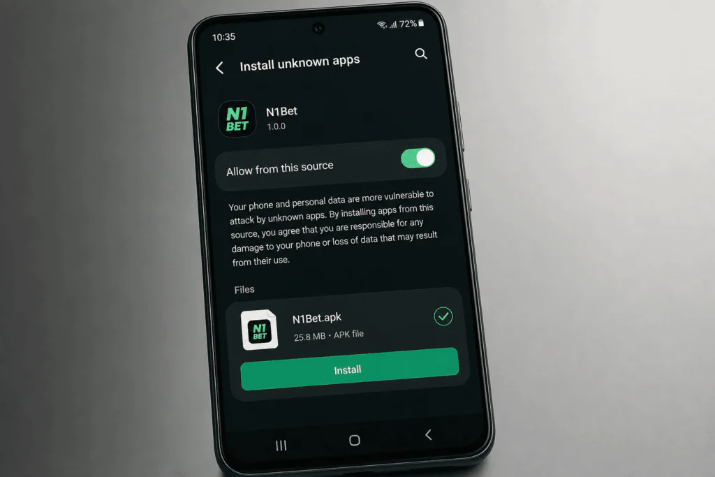Android security settings allowing N1Bet apk installation on a smartphone - n1bett-de.com