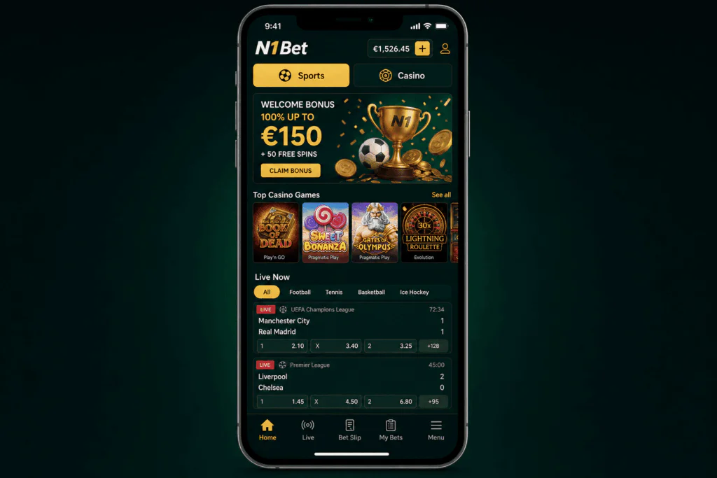 Main interface and user dashboard of the N1Bet mobile app - n1bett-de.com