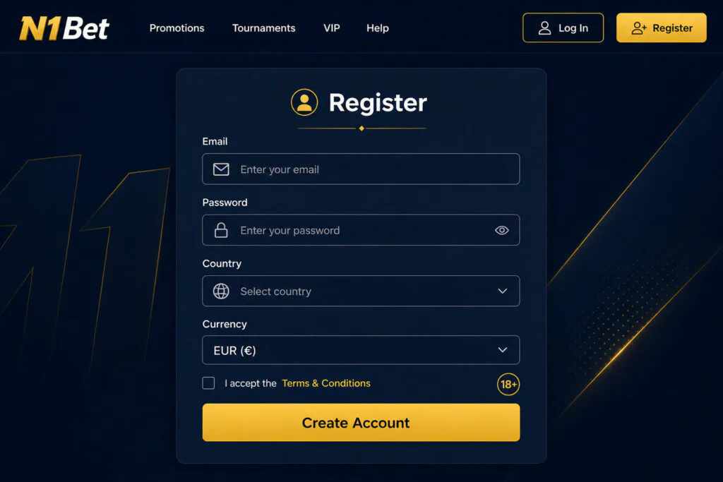 Official N1Bet registration form interface for creating a new user account - n1bett-de.com